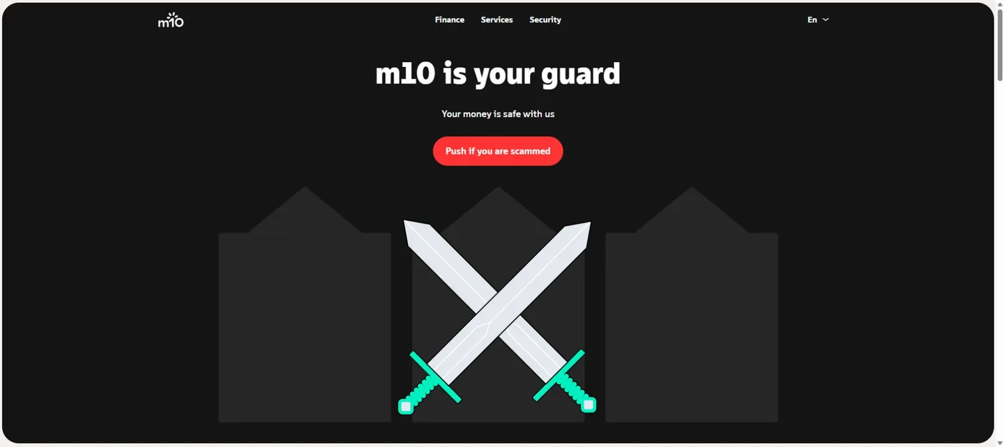 m10 官方安全頁公開畫面，標題為 m10 is your guard