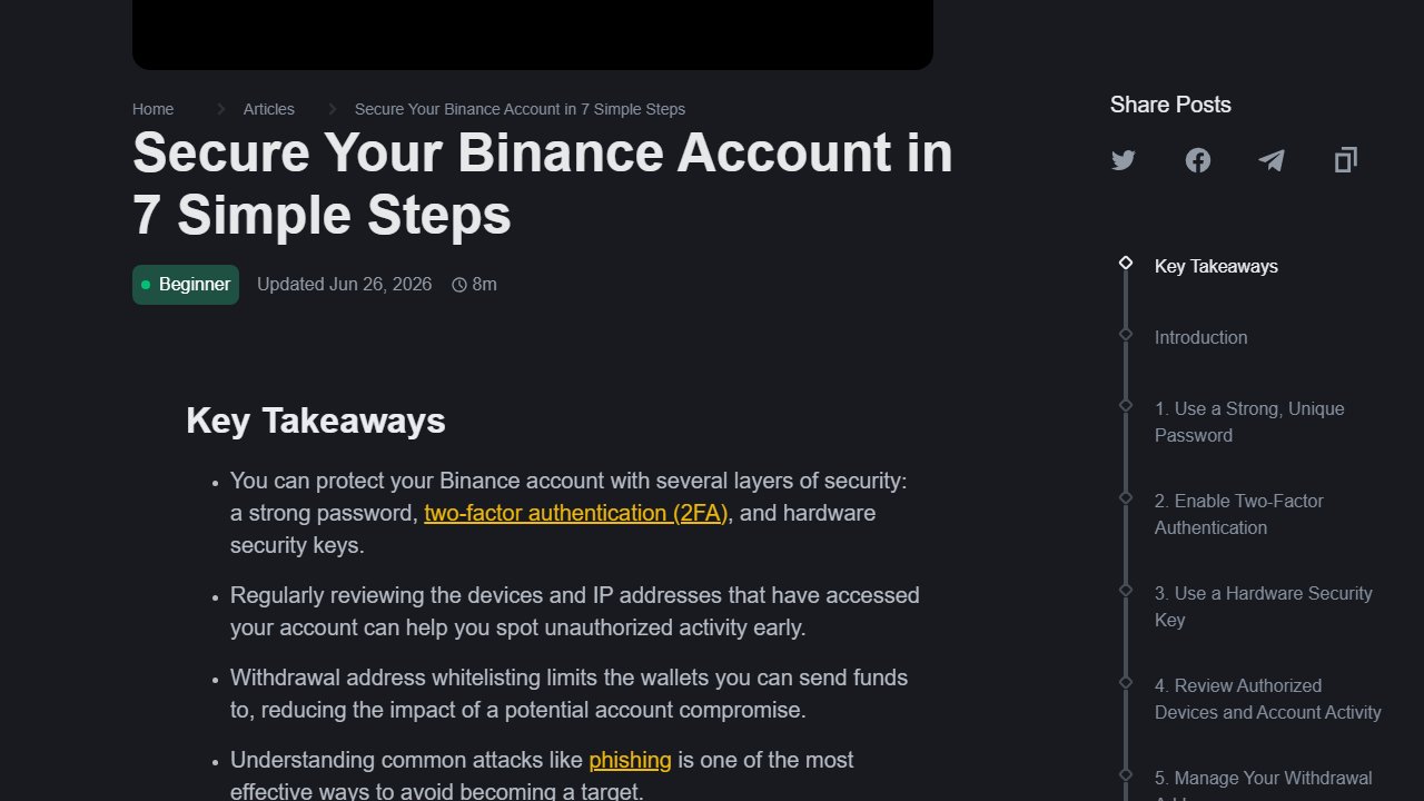 binance.com 官方頁面截圖：Secure Your Binance Account in 7 Simple Steps